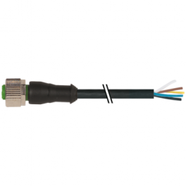 M12 female 0° A-cod. with cable, 5m, PVC