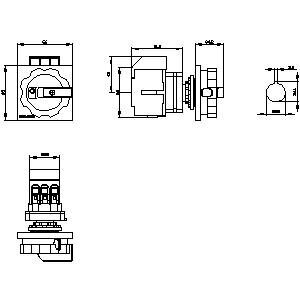 3LD3 054-0TK53 įvad. 3P jungiklis 7,5kW/16A, g/r, tvirtinimas Ø22 1